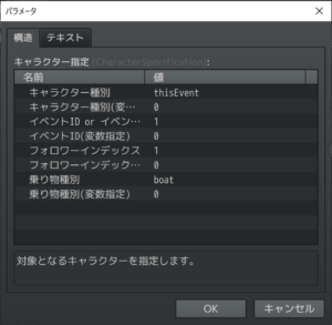 パラメータ：キャラクター指定